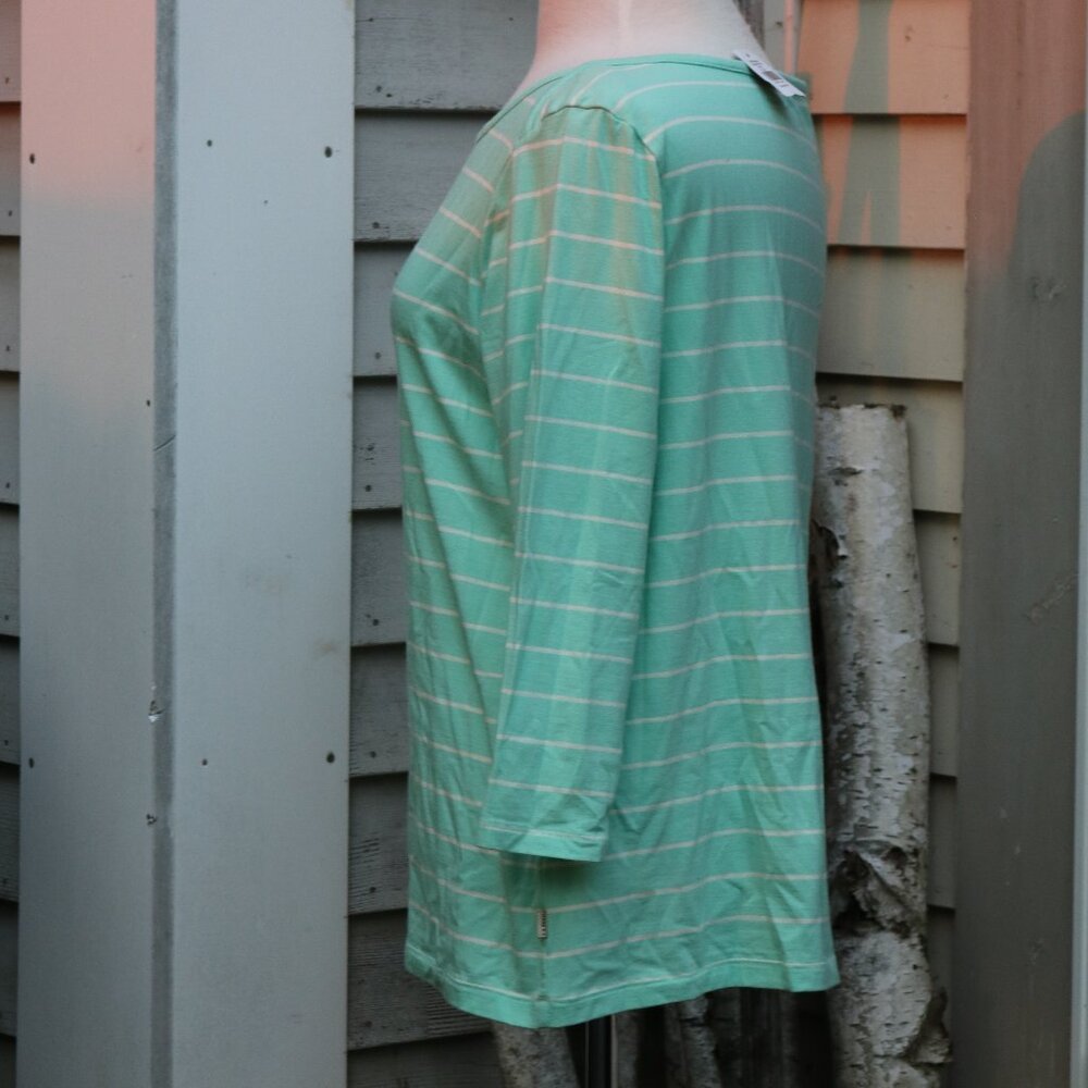 LL Bean Petite Mint w White Stripe Supima Modal Boatneck Long Sleeve Tee Sz LP - Picture 4 of 10